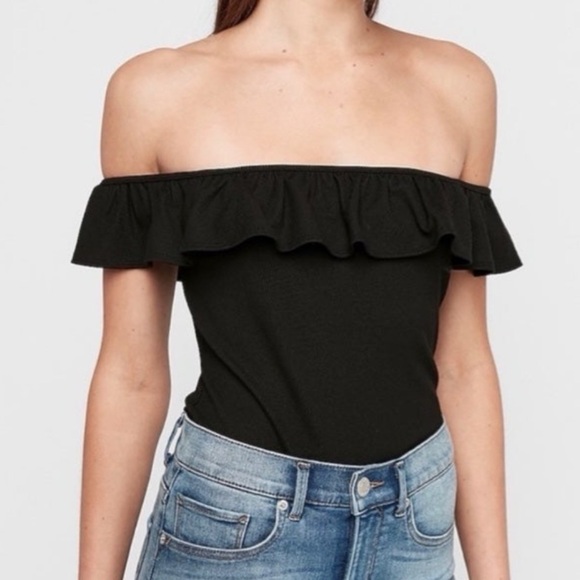 Express Tops - Express Black Off Shoulder Bodysuit Top